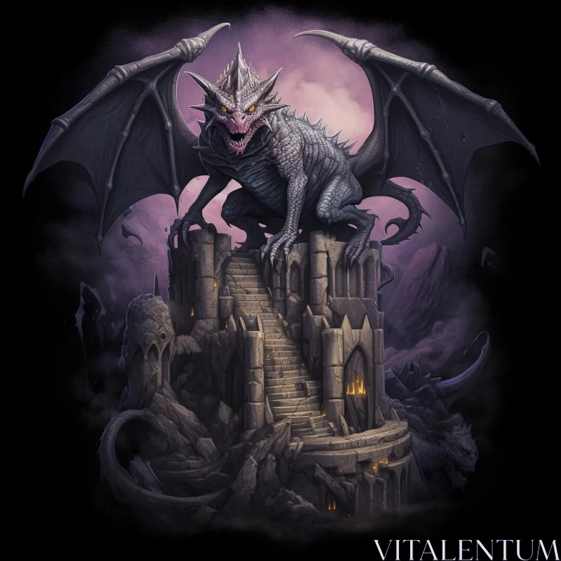 Mystical Gargoyle  atop Castle in Moonlight: A Fantasy Illustration AI Image