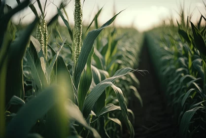Sunlit Corn Field in Emerald and Dark Beige