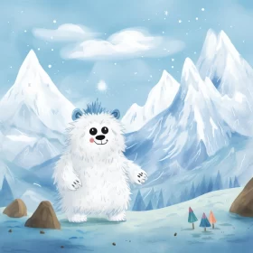 Whimsical Teddy Bear in a Snowy Mountain Scene AI Image