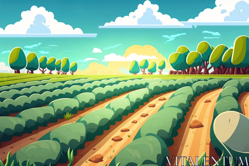 Animated Farmer's Field - A Colorful Cartoon Illustration AI Image