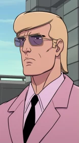 Artistic Cartoon Man in Pink Suit with Sunglasses