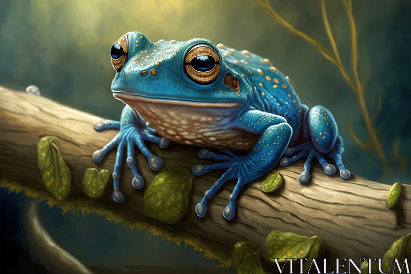 Blue Frog on Branch: A Fantasy Artwork AI Image
