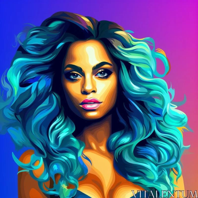 AI ART Blue-Haired Girl Portrait - Afro-Caribbean Influence