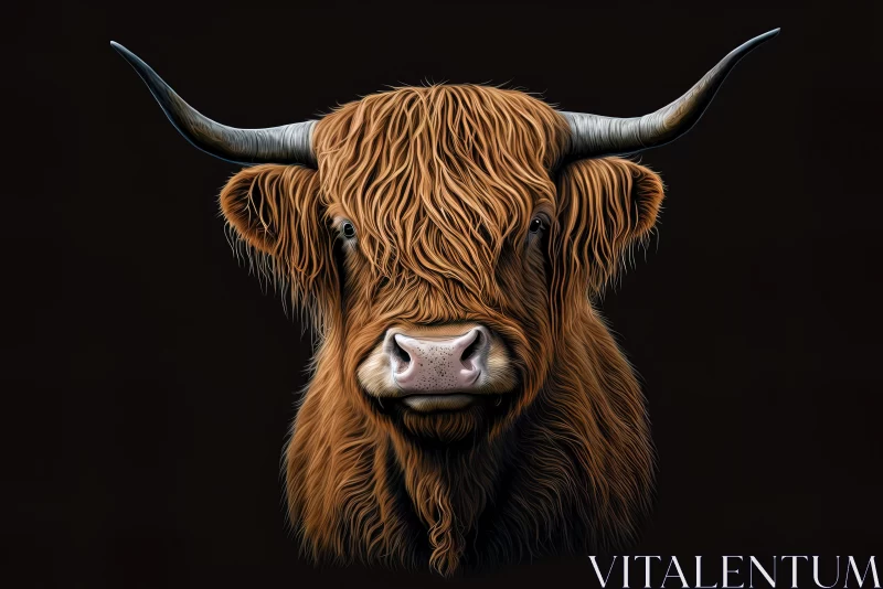 Captivating Scottish Highland Bull Pencil Artwork on Dark Background AI Image