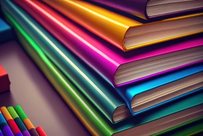 Colorful Books and Crayons Artwork