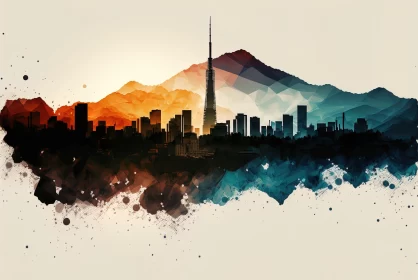 Dubai Skyline in Japanese Minimalism: An Earthy Toned Digital Art
