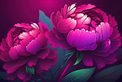 Magenta Peonies against Dark Background: An Intricate Floral Artwork