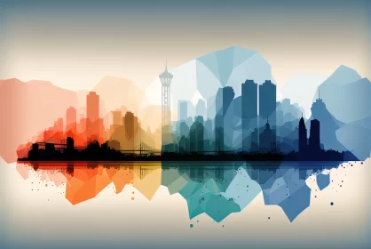 Abstract Cityscape in Triangular Shapes and Color Gradient