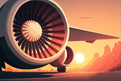 Airplane at Sunset: A Colorful Gradients Illustration AI Image