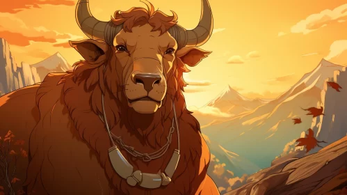 Animal Portrayal: Yak, Bull in Mountainous Landscape AI Image