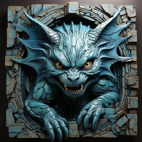 Blue Gargoyle Statue: A Study in Detail and Composition AI Image