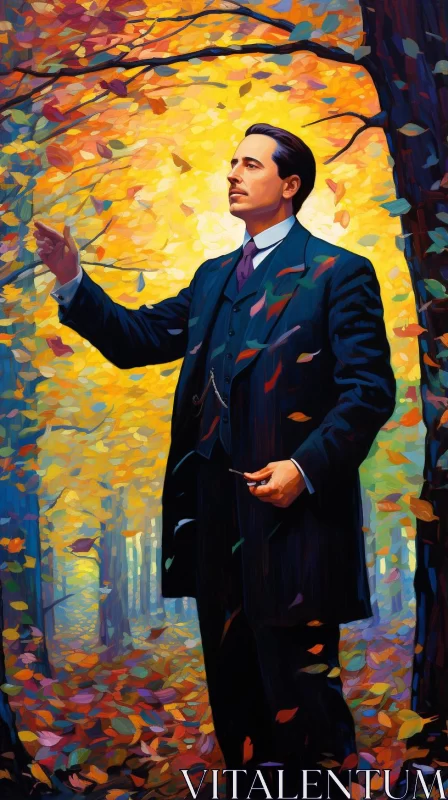 AI ART Man in Suit Amidst Forest - An Impressionist's Perspective