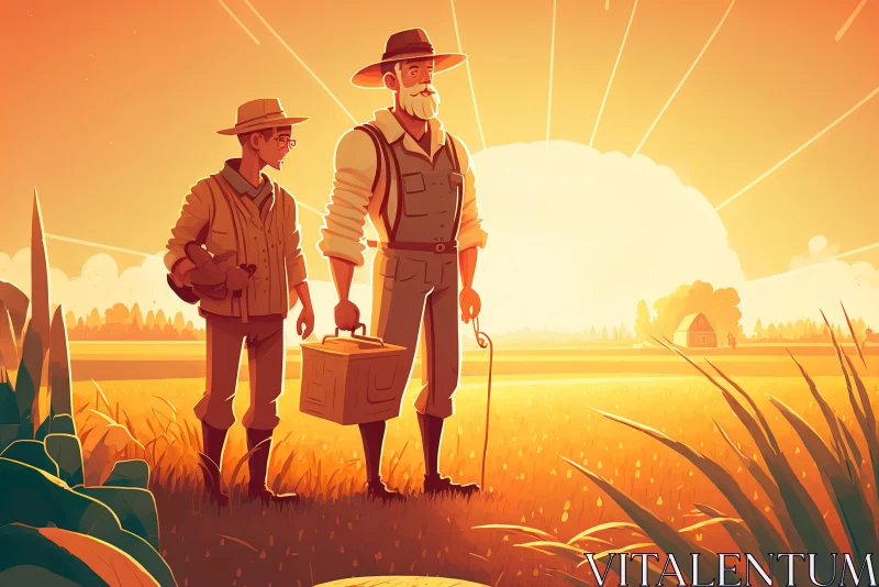 2D Game Art: Mysterious Journey in a Sunlit Field AI Image