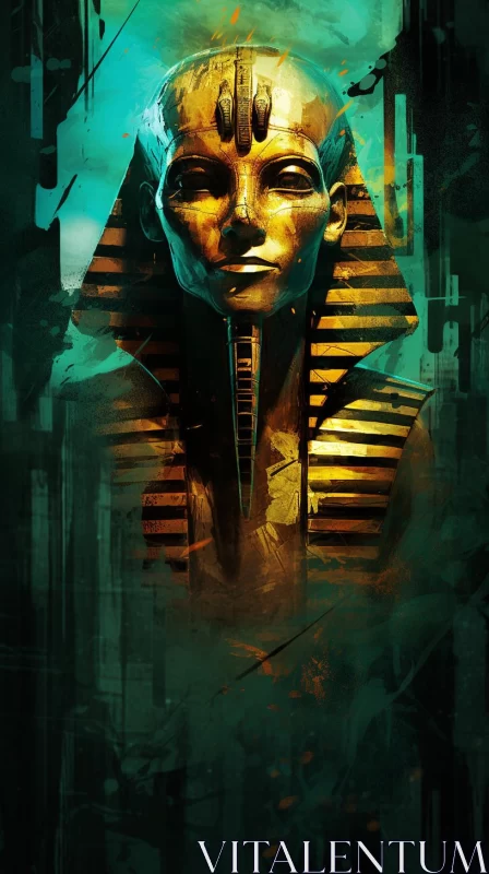 Artistic Pharaoh Wallpaper in Dark Teal and Bronze AI Image