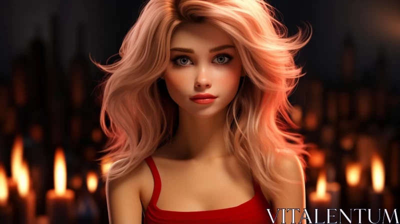 Barbiecore Styled Girl with Pink Hair in Candlelight AI Image