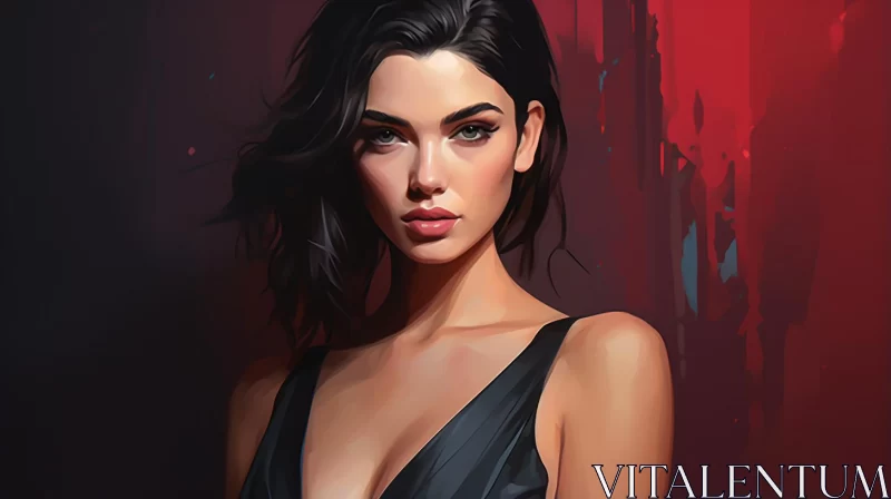 AI ART Captivating Woman in Black Dress with Red Lips - Bold Character Design