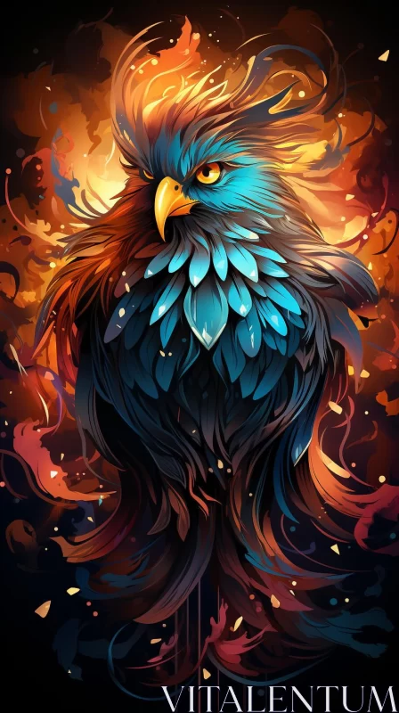 Colorful Fantasy Illustration of a Fiery Eagle AI Image