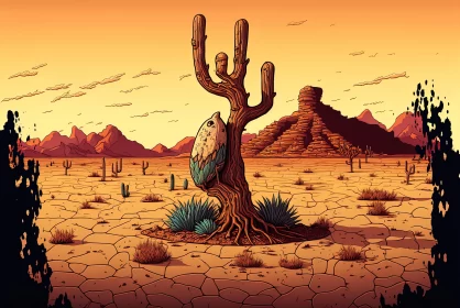 Surrealistic Desert Life - A Grotesque Cactus Landscape AI Image