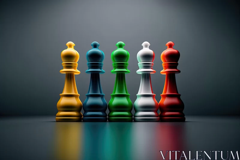 Colorful Chess Pawns in Still Life Composition AI Image
