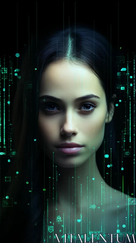 AI ART Futuristic Portrait of Woman with Digital Overlay