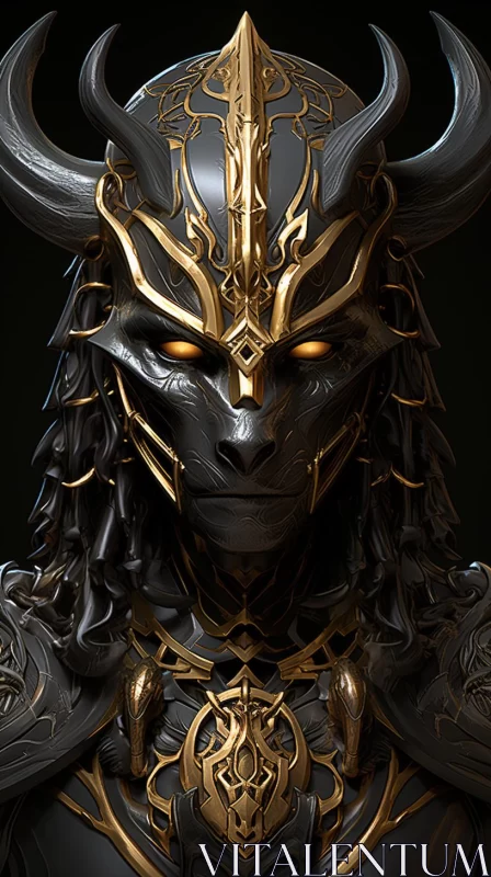 Gold-Armored Demon: A Study in Dark Black and Gold Tones AI Image