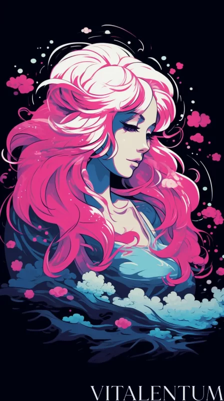 Anime Girl with Pink Hair Amidst Clouds - Gemstone Inspired Art AI Image
