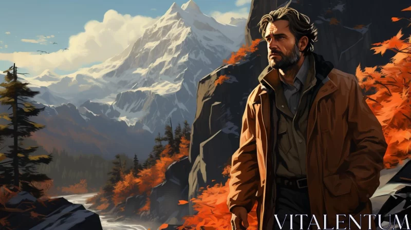AI ART Autumn Mountain Landscape in 2D Game Art Style