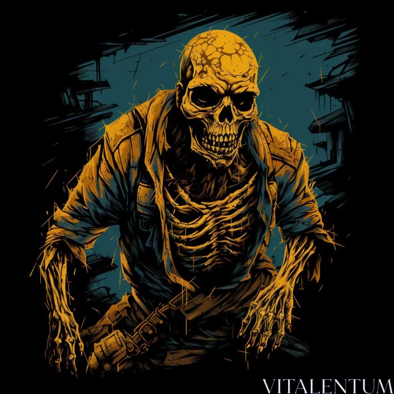 Dark Yellow Skeleton Illustration in Sovietwave and Street Art Style AI Image