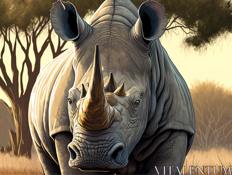 Graphic Novel Style White Rhino Illustration AI Image