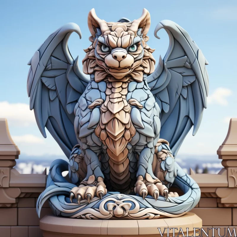 Intricate Blue Gargoyle Sculpture at Outdoor Monument AI Image