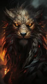 Fiery-Eyed Lion: A Fantasy Art Representation AI Image