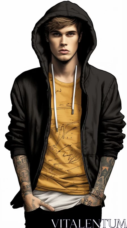 AI ART Justin Bieber in a Black Hoodie - Graphic Novel Style Illustration