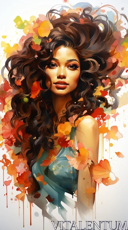 AI ART Artistic Woman with Autumn Leaves - Bold and Beautiful
