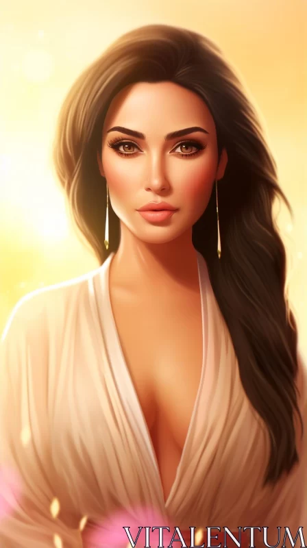 Exotic Princesscore - Realistic Digital Painting of Woman in Golden Light AI Image