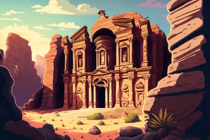 Illustrated Art of Ancient Petra, Jordan AI Image