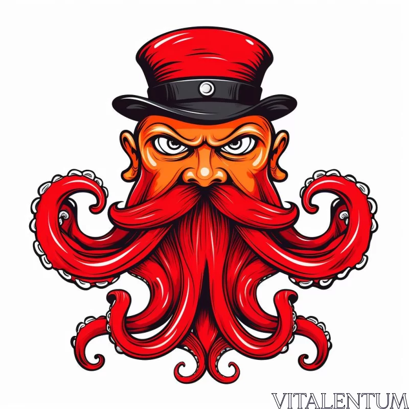 Octopus Man in Pirate Hat - Symmetrical Algeapunk Art AI Image