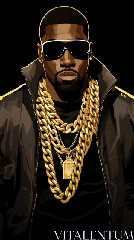 AI ART Stylish Rapper Portrait in Gold and Black