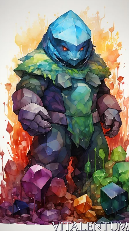 Abstract Dwarven Giant Amidst Colorful Gems AI Image