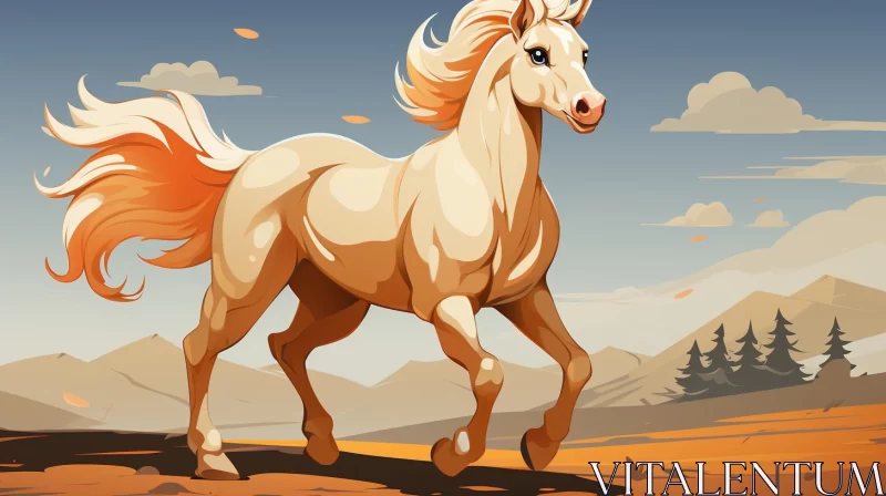 Charming 2D Game Art Illustration of White Horse in Desert AI Image