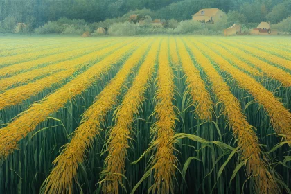 Photorealistic Painting of a Yellow Rice Field