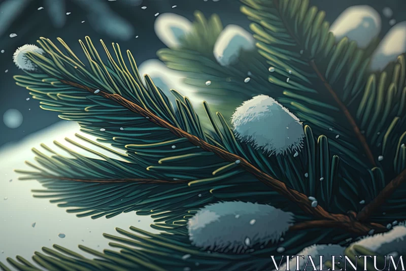 Snow-Covered Pine Tree: A Realistic Winter Illustration AI Image