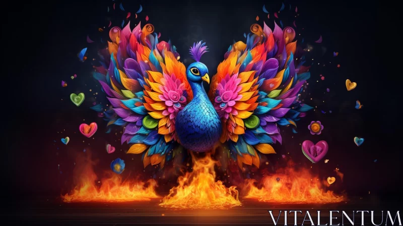 Colorful Fire Peacock: A Fusion of Reality and Fantasy AI Image