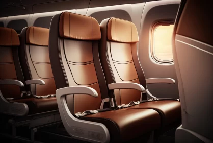 Elegant Airplane Interior with Brown Leather Seats