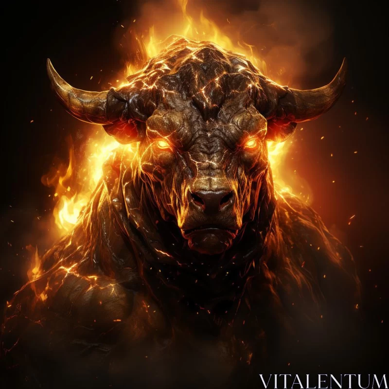 Fiery Bull Illustration: A Play of Light and Dark AI Image