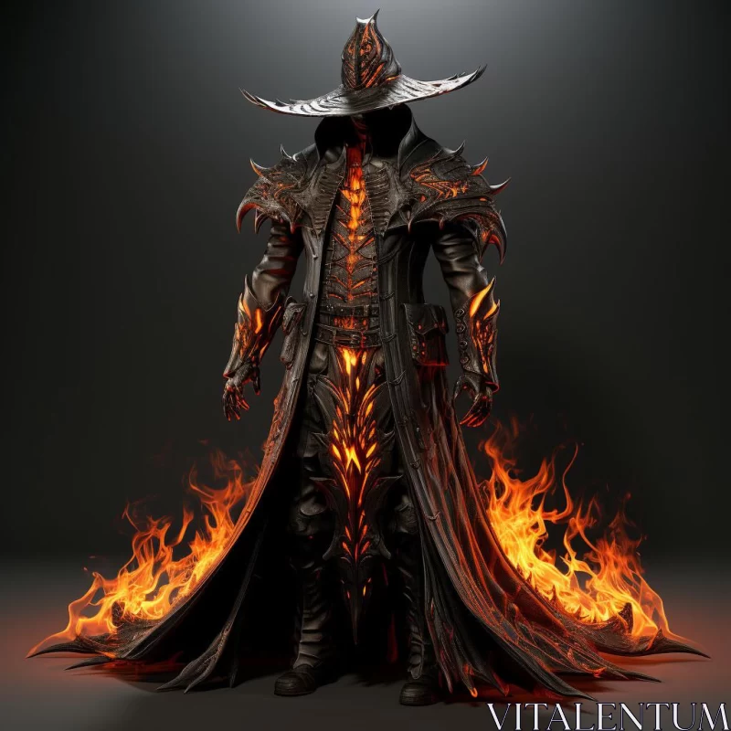 Fire Lord in Armor: A Witchcore-inspired Monster Artwork AI Image