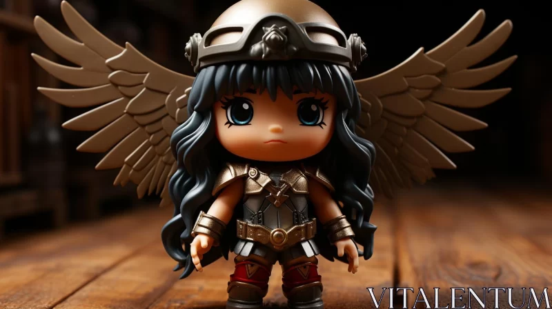Anime Doll with Wings and Armor - A Blend of Bronze and Gold AI Image
