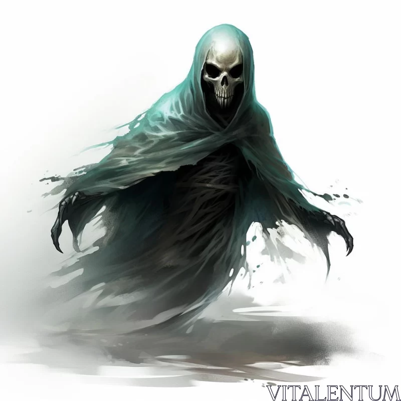 AI ART Mystic Skeleton in Cloak: A Dark Fantasy Artwork