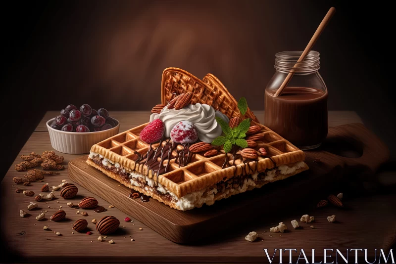 Cabincore Styled Realistic Landscape with Waffles and Ice Cream AI Image