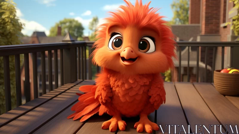 Charming Red Bird on a Porch - Child-like Innocence in Furry Art AI Image