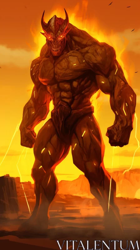 Fiery Demon in Desert Landscape - Marvel Comics Style Art AI Image